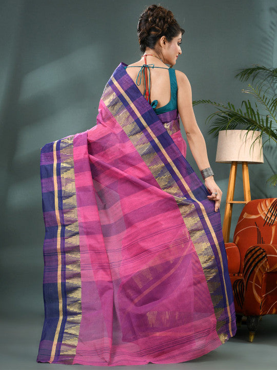 DESH BIDESH Striped Zari Pure Cotton Taant Saree