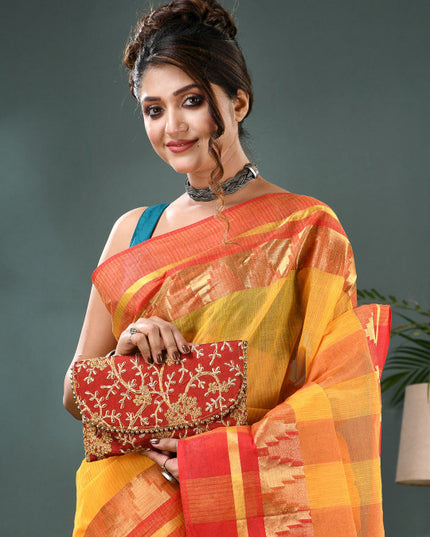 DESH BIDESH Striped Zari Pure Cotton Taant Saree