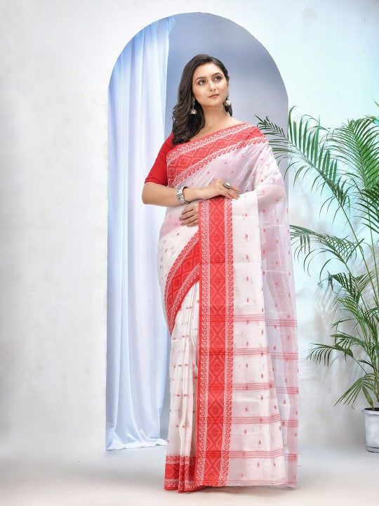 DESH BIDESH Woven Design Pure Cotton Jamdani Saree