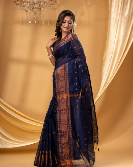 DESH BIDESH Woven Design Zari Silk Cotton Taant Saree