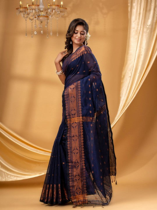 DESH BIDESH Woven Design Zari Silk Cotton Taant Saree