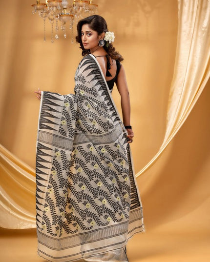 DESH BIDESH Classic Pure Cotton Jamdani Saree with Intricate Woven Design