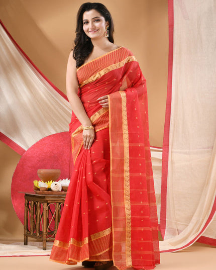 DESH BIDESH Woven Design Zari Pure Cotton Jamdani Saree