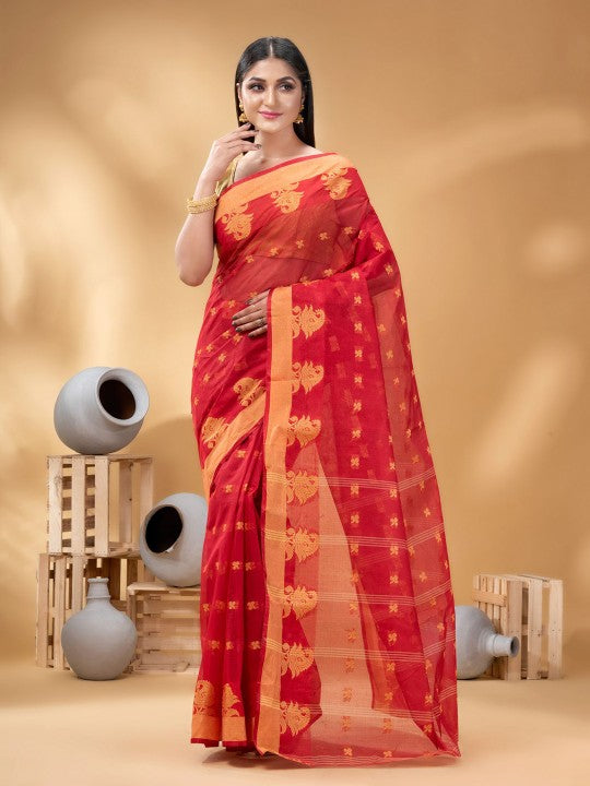 DESH BIDESH Ethnic Motifs Woven Design Pure Cotton Taant Saree