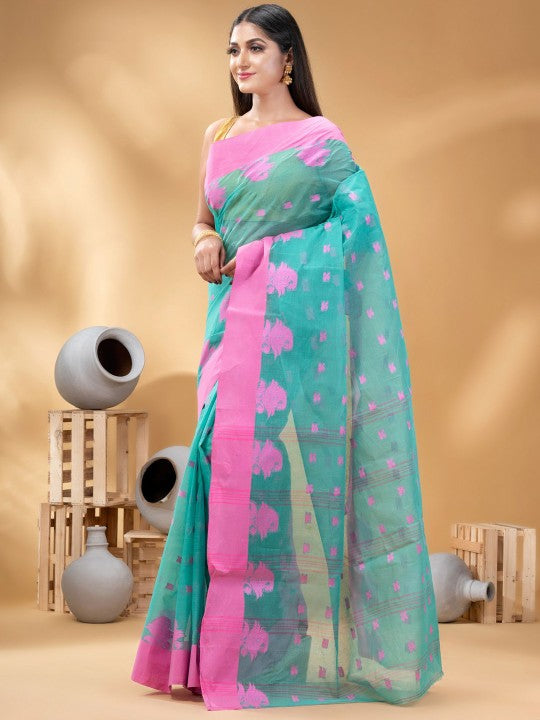 DESH BIDESH Woven Design Ethnic Motifs Pure Cotton Taant Saree