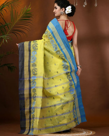 Women's Floral Phulkari Pure Cotton Handloom Taant Saree by DESH BIDESH