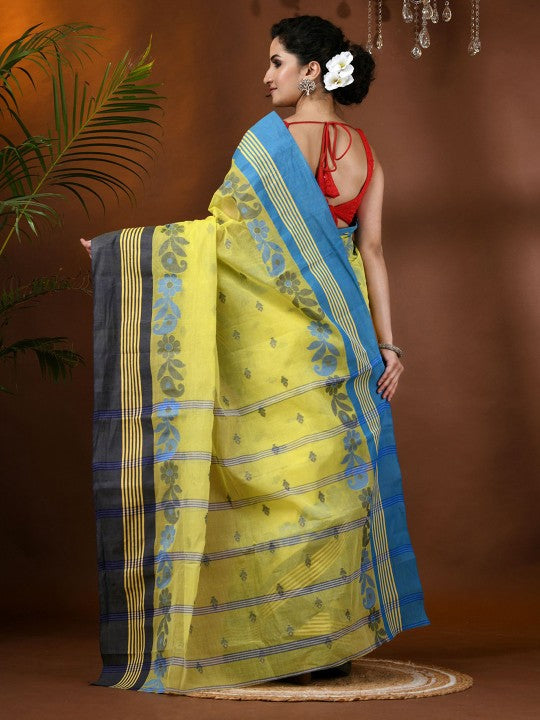 Women's Floral Phulkari Pure Cotton Handloom Taant Saree by DESH BIDESH
