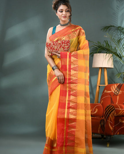 DESH BIDESH Striped Zari Pure Cotton Taant Saree