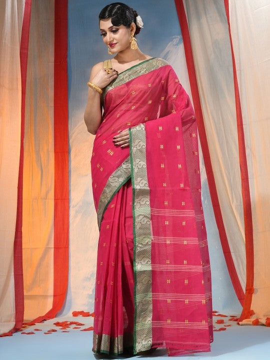 DESH BIDESH Women's Ethnic Motifs Pure Cotton Saree with Blouse Piece