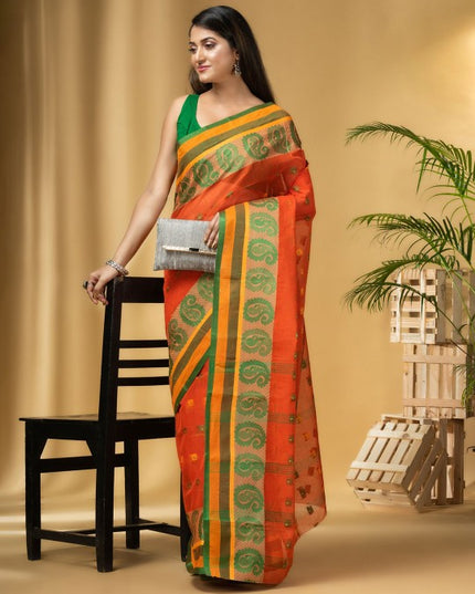 DESH BIDESH Paisley Woven Design Cotton Taant Saree