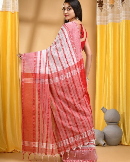 DESH BIDESH Woven Design Pure Cotton Taant Saree With Unstitched Blouse Piece