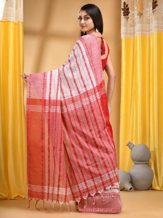 DESH BIDESH Woven Design Pure Cotton Taant Saree With Unstitched Blouse Piece
