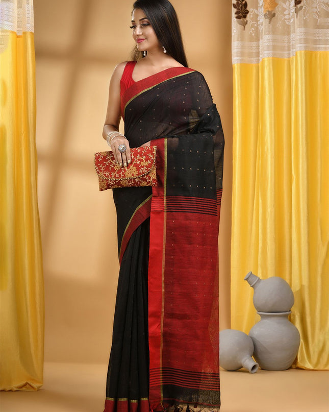 DESH BIDESH Ethnic Motifs Woven Design Sequinned Taant Saree