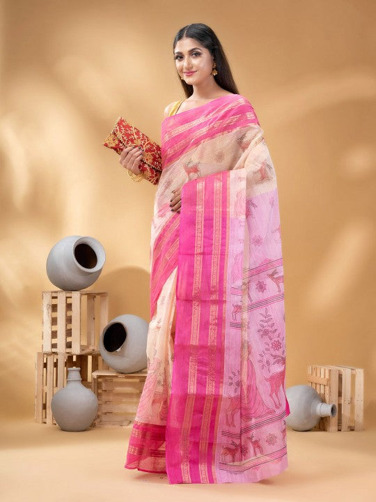 Woven Design Pure Cotton Shakuntala Printed Taant Saree