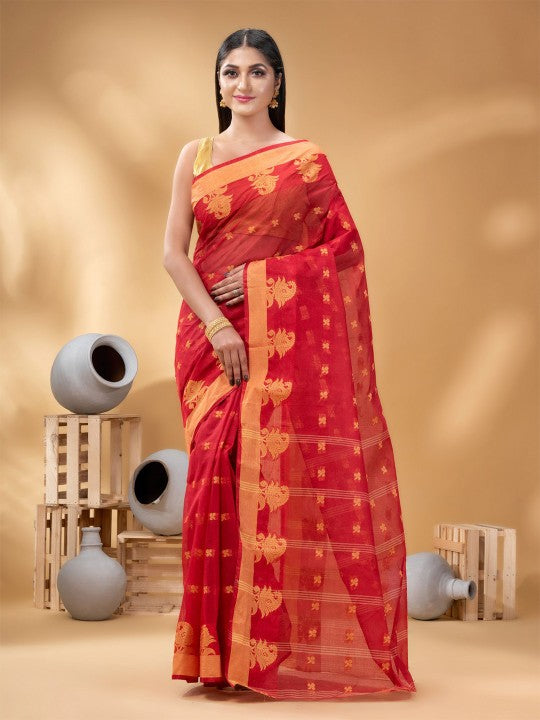 DESH BIDESH Ethnic Motifs Woven Design Pure Cotton Taant Saree