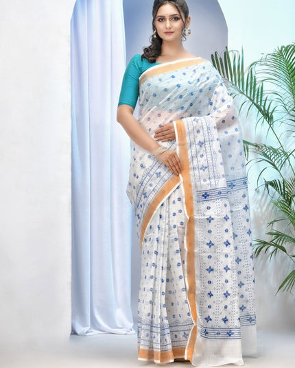 DESH BIDESH Ethnic Motifs Pure Cotton Handloom Taant Saree