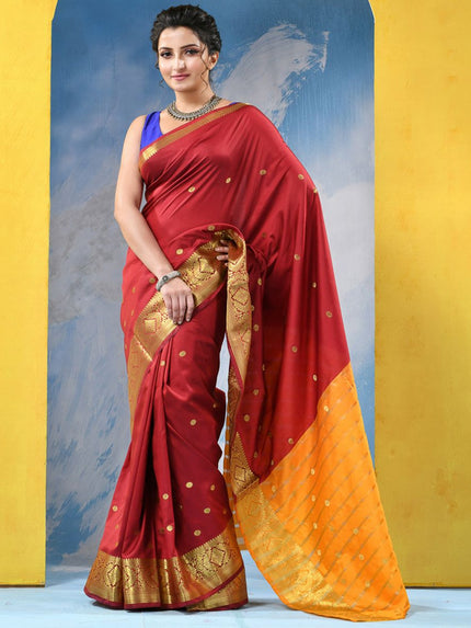 DESH BIDESH Woven Design Zari Silk Blend Kanjeevaram Saree for Women