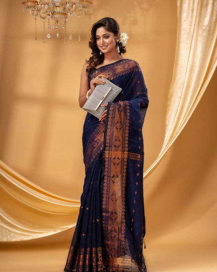 DESH BIDESH Woven Design Zari Silk Cotton Taant Saree