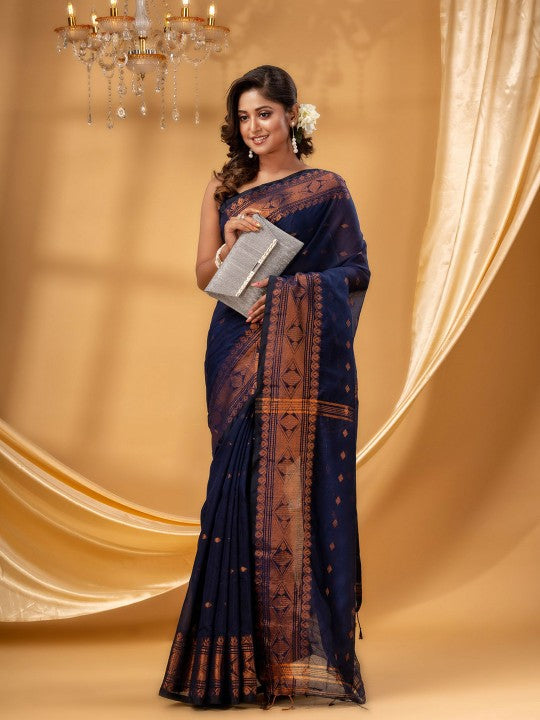 DESH BIDESH Woven Design Zari Silk Cotton Taant Saree