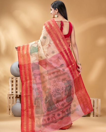 DESH BIDESH Woven Design Pure Cotton Handloom Taant Saree