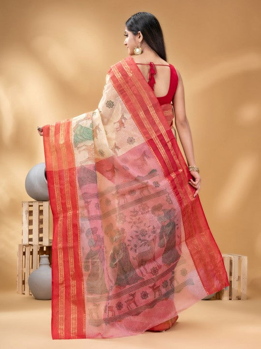 DESH BIDESH Woven Design Pure Cotton Handloom Taant Saree