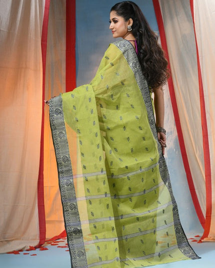 DESH BIDESH Women's Green Floral Pure Cotton Handloom Saree with Woven Design