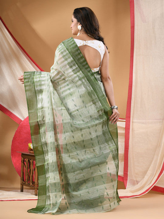 DESH BIDESH Geometric Woven Design Pure Cotton Taant Saree