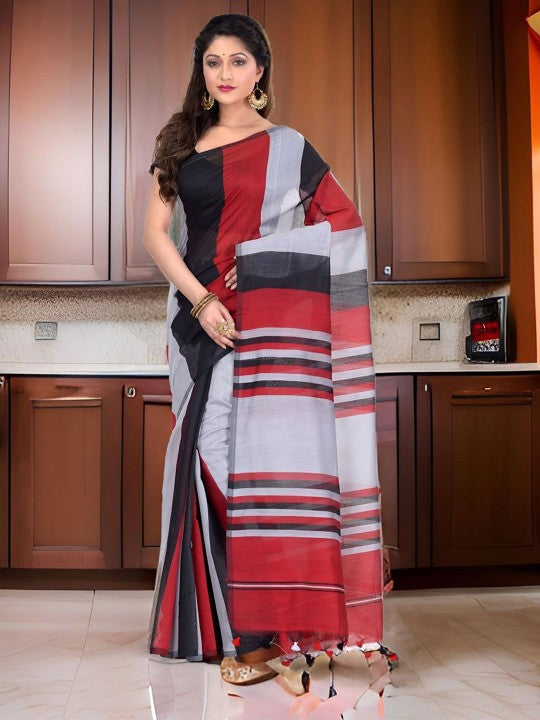 DESH BIDESH Striped Silk Cotton Saree
