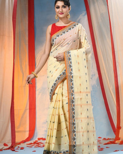 DESH BIDESH Beige Ethnic Motifs Pure Cotton Saree for Women with Woven Design