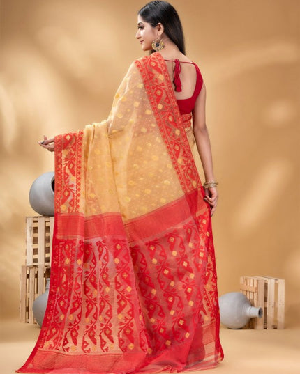 Elegant Woven Zari Pure Cotton Jamdani Saree for Women by DESH BIDESH