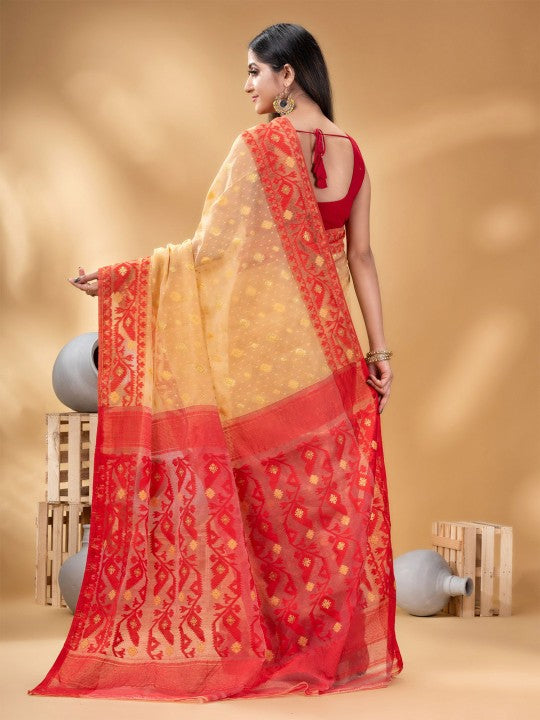 Elegant Woven Zari Pure Cotton Jamdani Saree for Women by DESH BIDESH