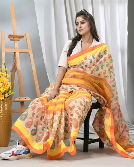 DESH BIDESH Paisley Printed Pure Cotton Taant Saree