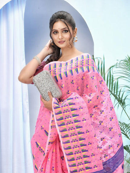 DESH BIDESH Exquisite Woven Design Pure Cotton Jamdani Saree for Women