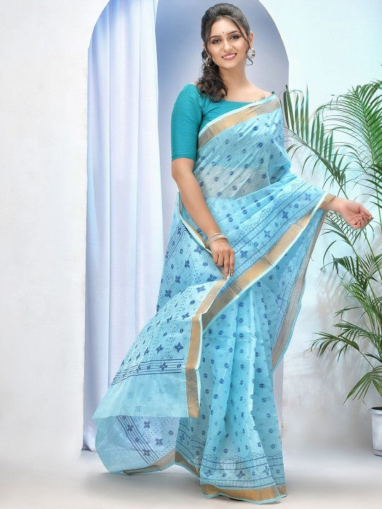 DESH BIDESH Ethnic Motifs Printed Pure Cotton Taant Saree