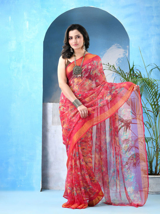 DESH BIDESH Floral Printed Zari Saree