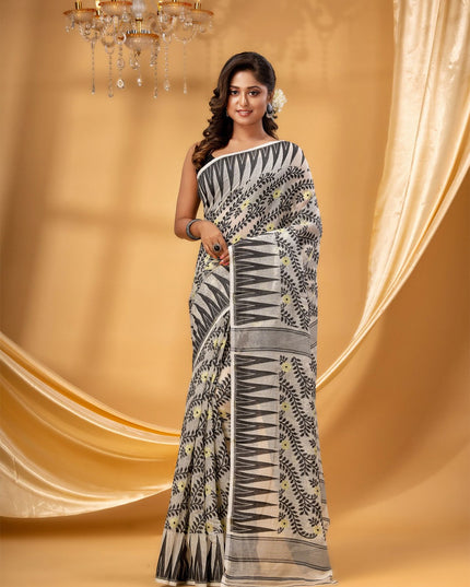 DESH BIDESH Classic Pure Cotton Jamdani Saree with Intricate Woven Design