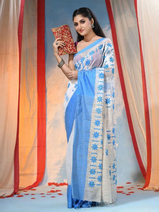 DESH BIDESH Floral Zari Pure Cotton Saree for Women - Traditional Indian Attire