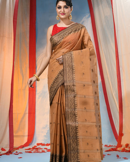 DESH BIDESH Traditional Orange Pure Cotton Saree with Elegant Woven Zari Design