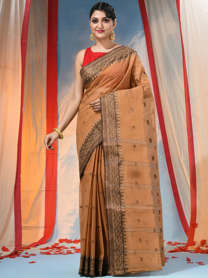 DESH BIDESH Traditional Orange Pure Cotton Saree with Elegant Woven Zari Design