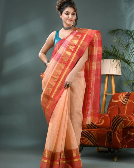 DESH BIDESH Striped Zari Pure Cotton Taant Saree