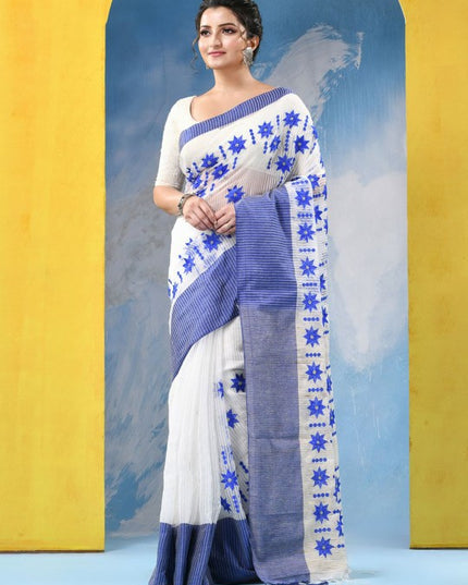 DESH BIDESH Floral Embroidered Pure Cotton Saree - Sarees for Women 33740029