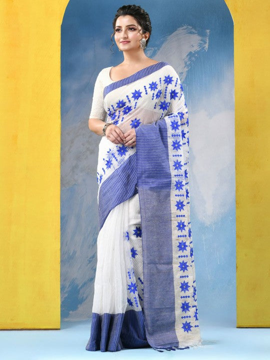 DESH BIDESH Floral Embroidered Pure Cotton Saree - Sarees for Women 33740029
