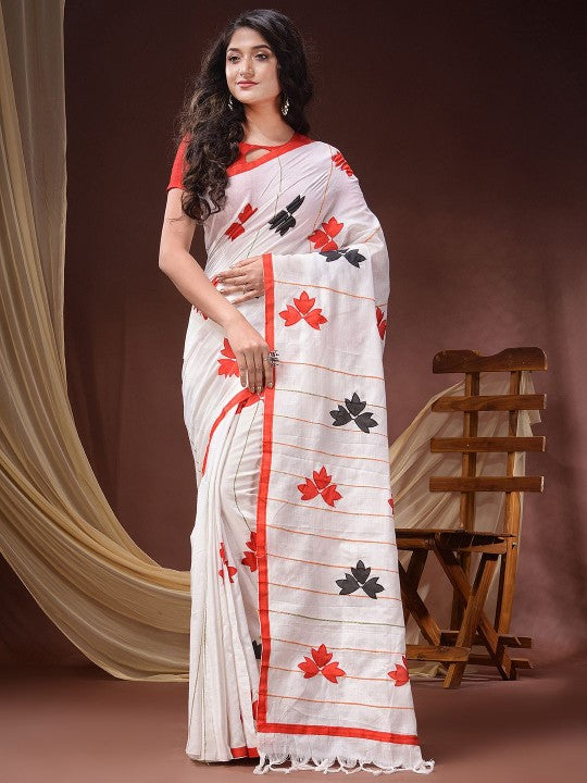 DESH BIDESH Floral Patchwork Pure Cotton Saree, Women's Traditional Wear