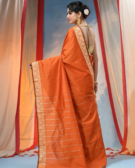 DESH BIDESH Orange Silk Blend Ethnic Motifs Zari Saree with Unstitched Blouse Piece