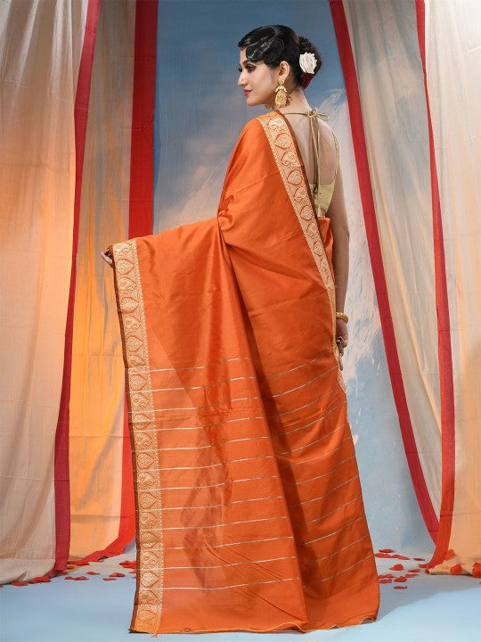DESH BIDESH Orange Silk Blend Ethnic Motifs Zari Saree with Unstitched Blouse Piece