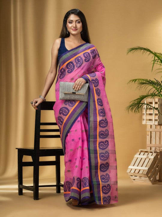 DESH BIDESH Paisley Woven Design Cotton Taant Saree