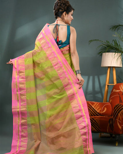 DESH BIDESH Striped Zari Pure Cotton Taant Saree