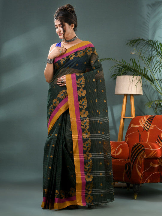 DESH BIDESH Woven Design Zari Pure Cotton Taant Saree
