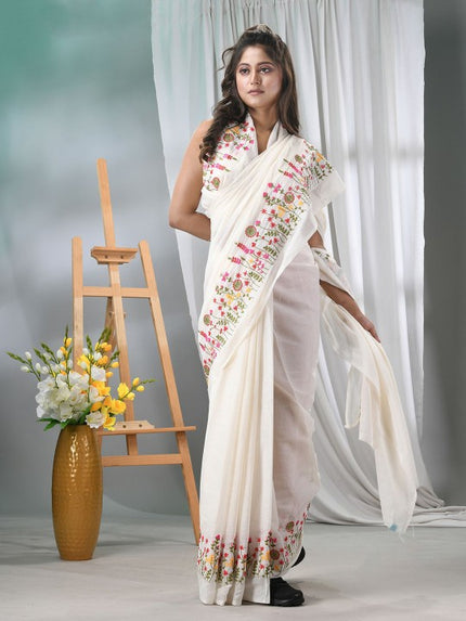 Exquisite Floral Embroidered Silk Cotton Saree for Women - Traditional Indian Attire