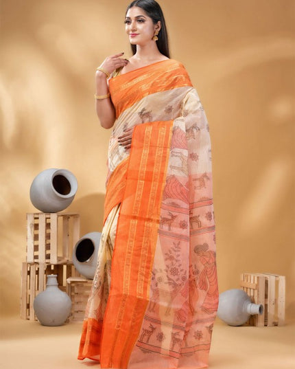 DESH BIDESH Woven Design Pure Cotton Taant Saree